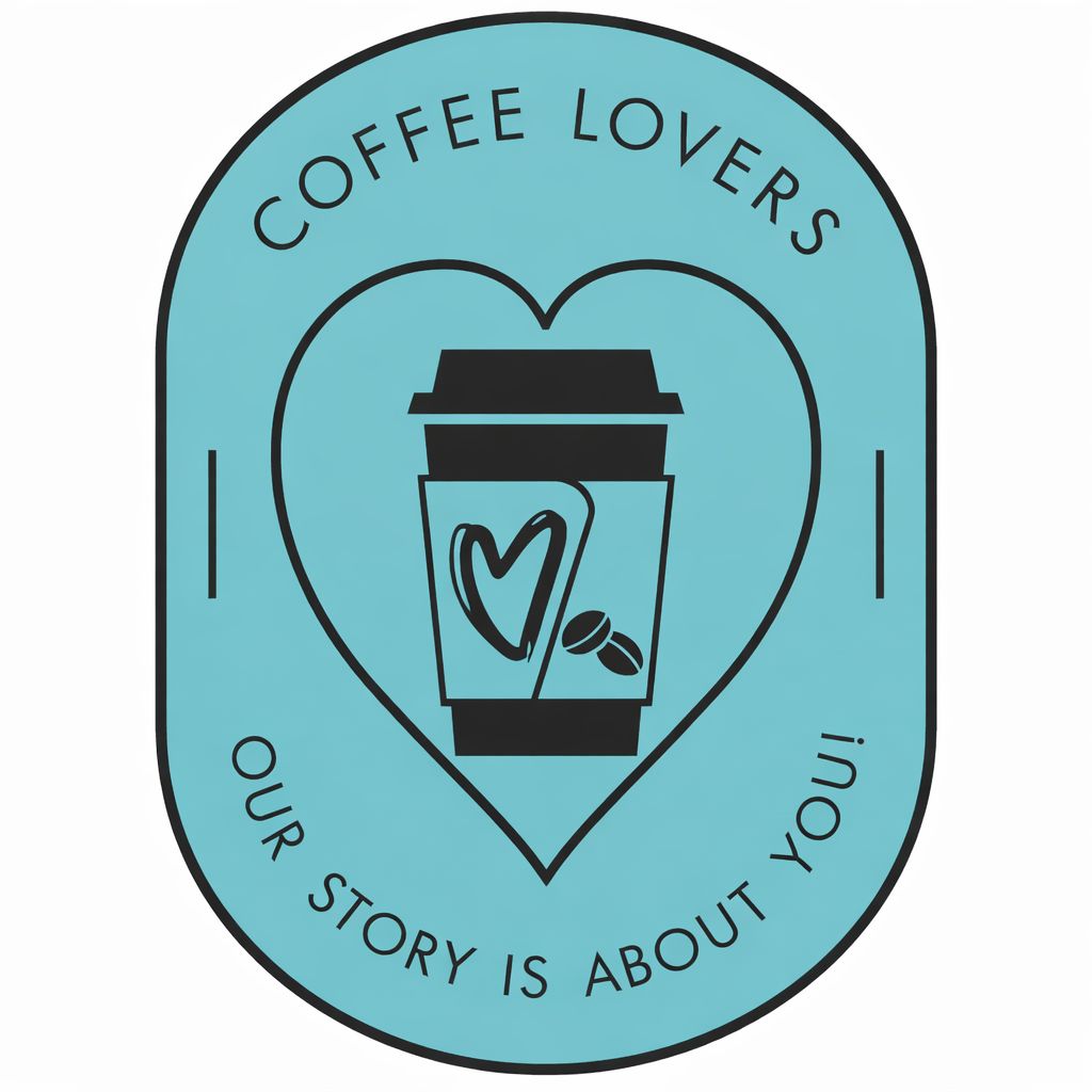 Coffee Lovers – logo cu pahar de cafea în inimă, slogan Our story is about you!